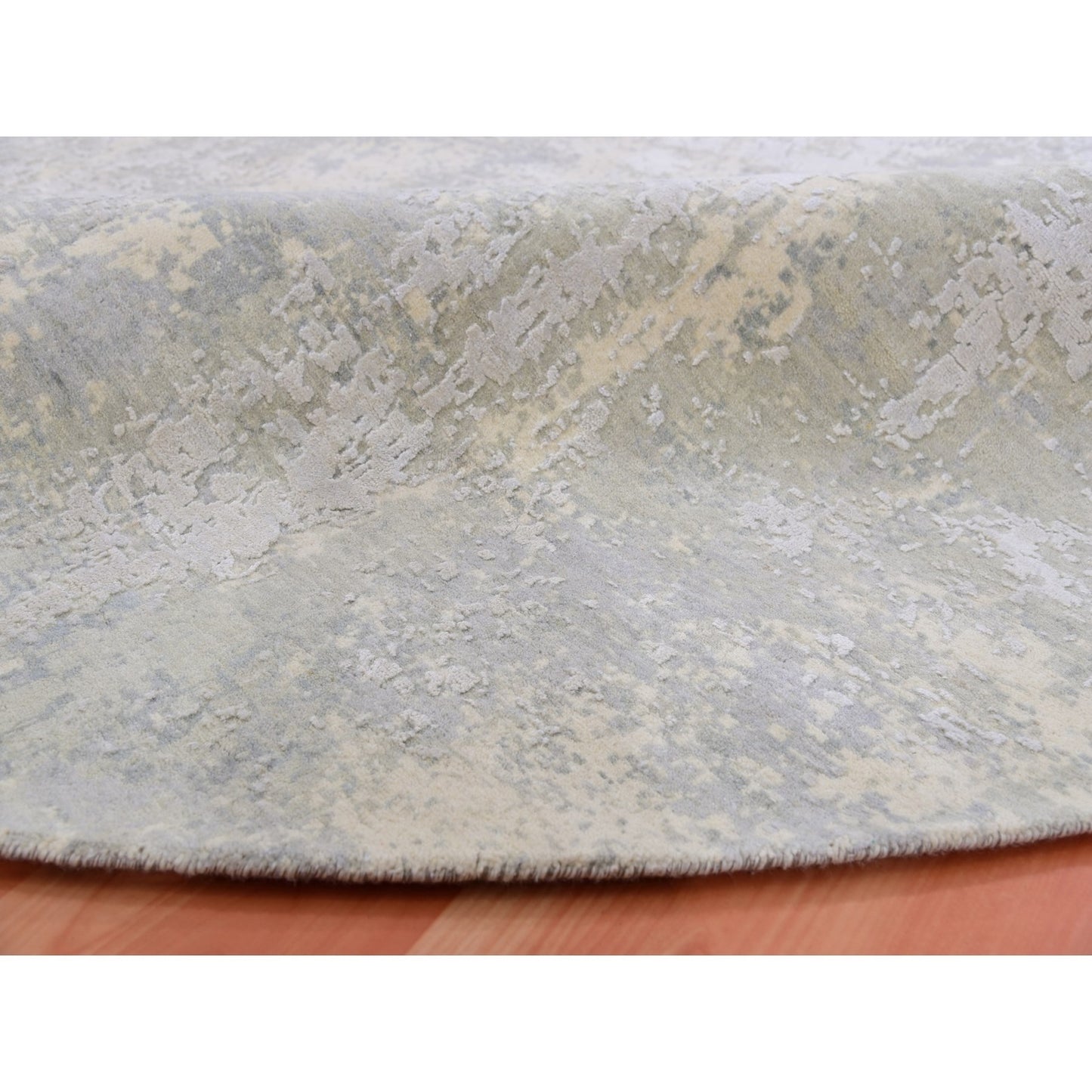 12'X12' Nimbus Gray Modern Abstract Hand Knotted Wool And Silk Round Rug