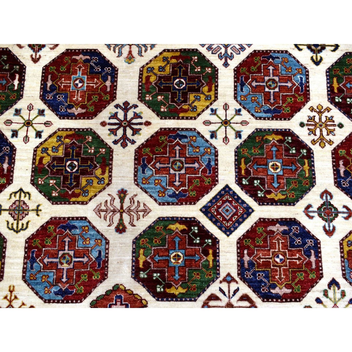 8'2"X10' Organic Wool Hand Knotted Ivory Afghan Super Kazak Oriental Rug