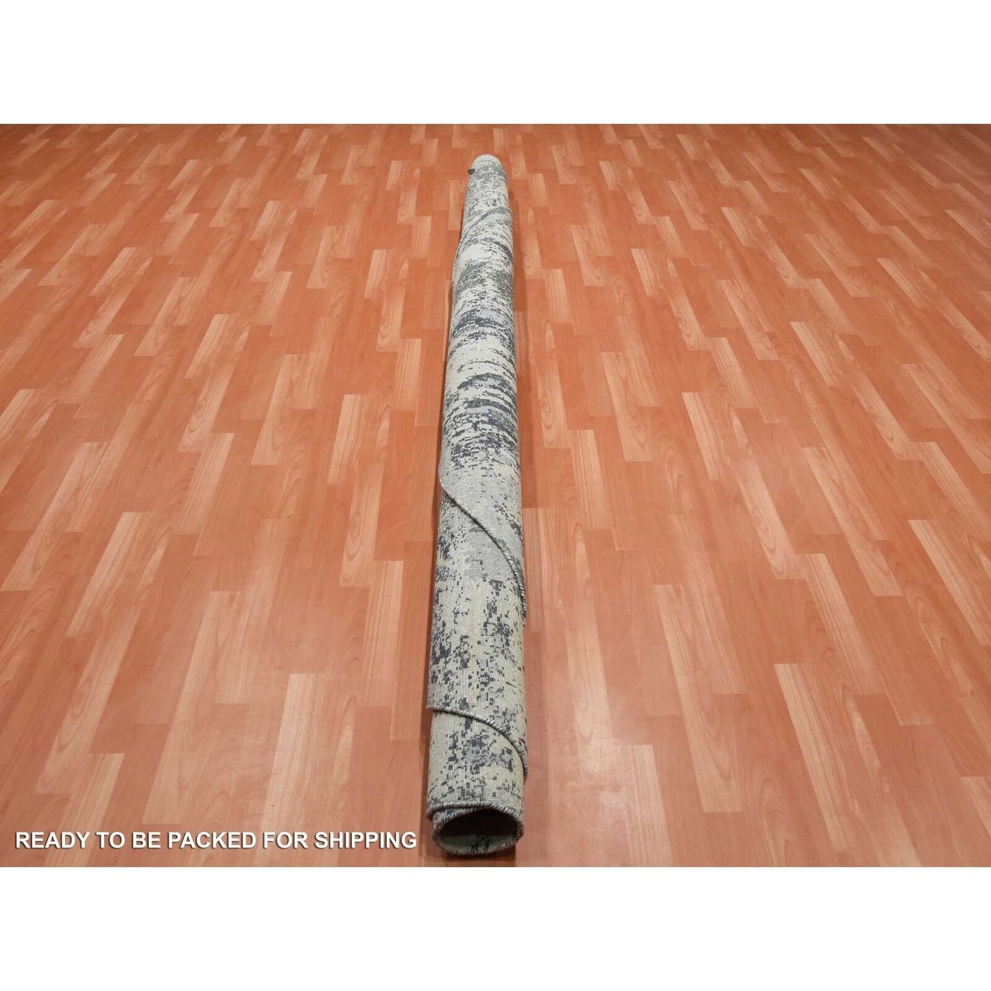 10'X10' Charcoal Gray Wool And Silk Denser Weave Hand Knotted Round Rug