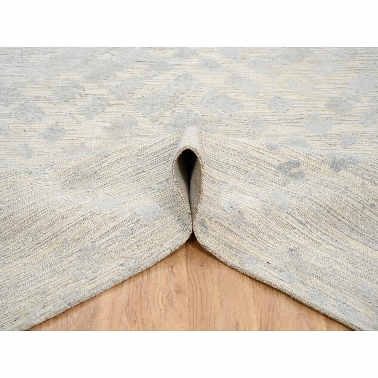 6'1"X11'10" Natural Wool Hand Knotted Ivory Modern Design Wide Runner Rug