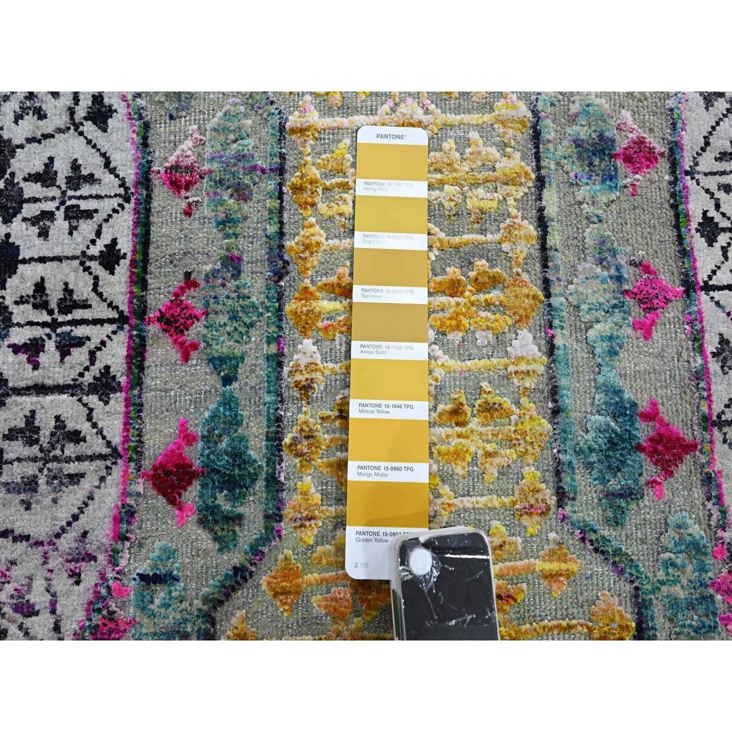 8'1"X8'1" Yellow Mamluk Design Sari Silk With Wool Hand Knotted Round Rug