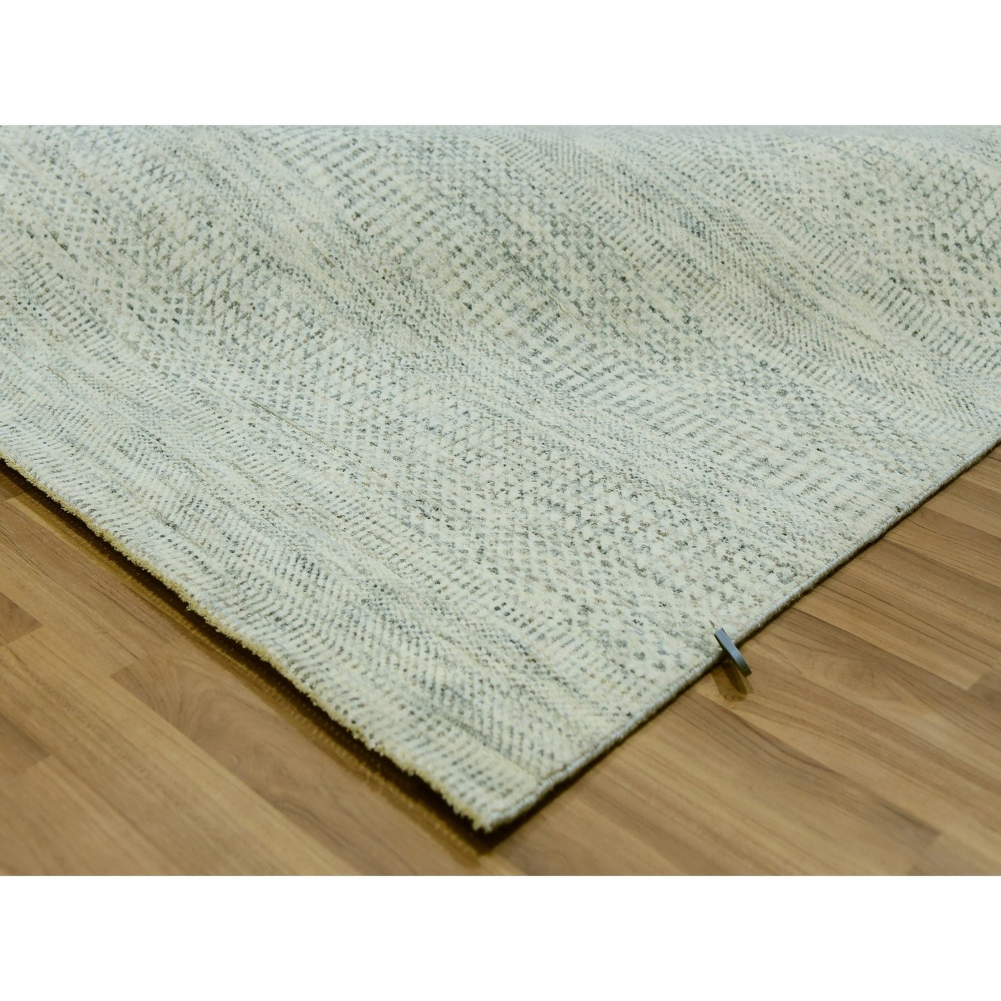 12'X12' Ivory Wool Modern Square Grass Design Hand Knotted Oriental Rug