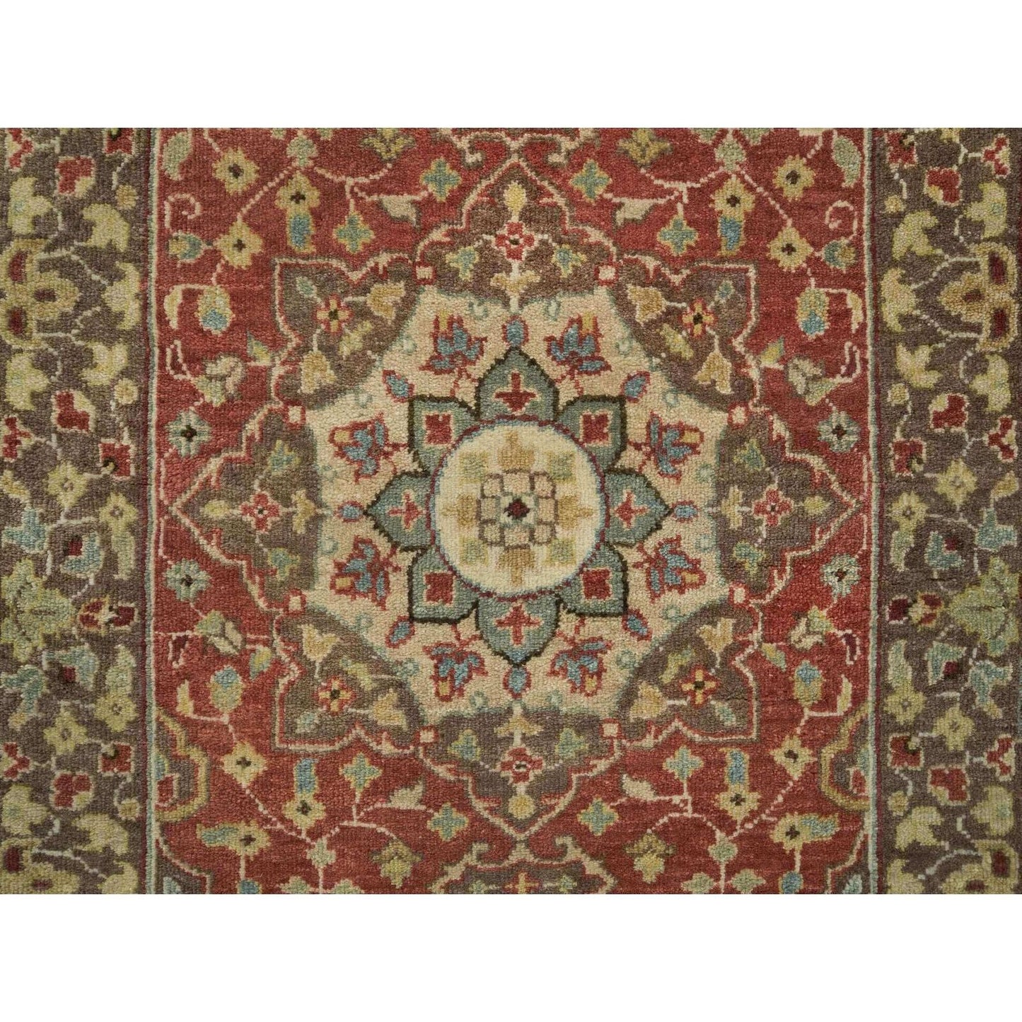 2'6"X8'3" Rust & Brown Antiqued Haji Design Hand Knotted Wool Runner Rug