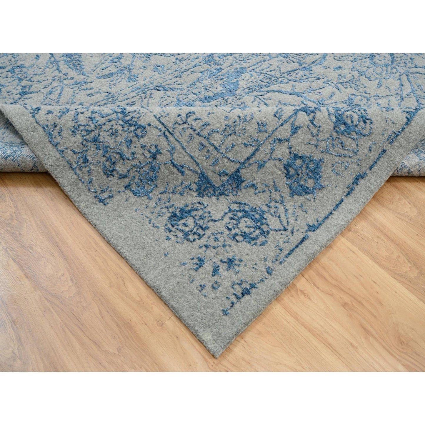 12'X12' Gray Fine Jacquard Hand Loomed Wool And Silk Square Rug