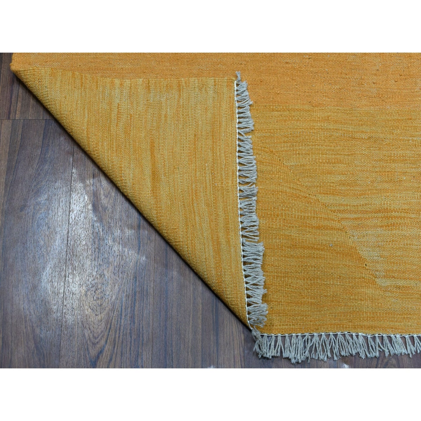 5'X6'6" Gold Shades Reversible Kilim Pure Wool Hand Woven Oriental Rug