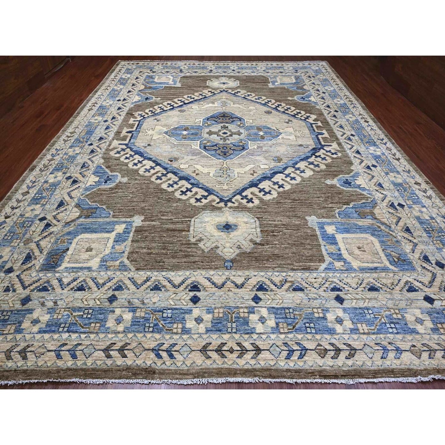 11'8"X15'6" Brown Anatolian Village Inspired Design Wool Hand Knotted Rug
