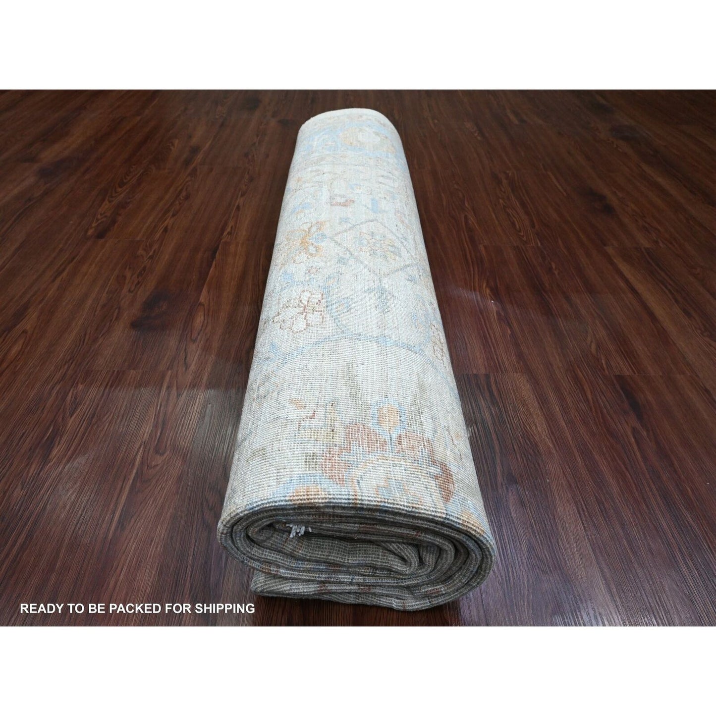 8'2"X10' White Afghan Peshawar Heris All Over Motif Hand Knotted Wool Rug