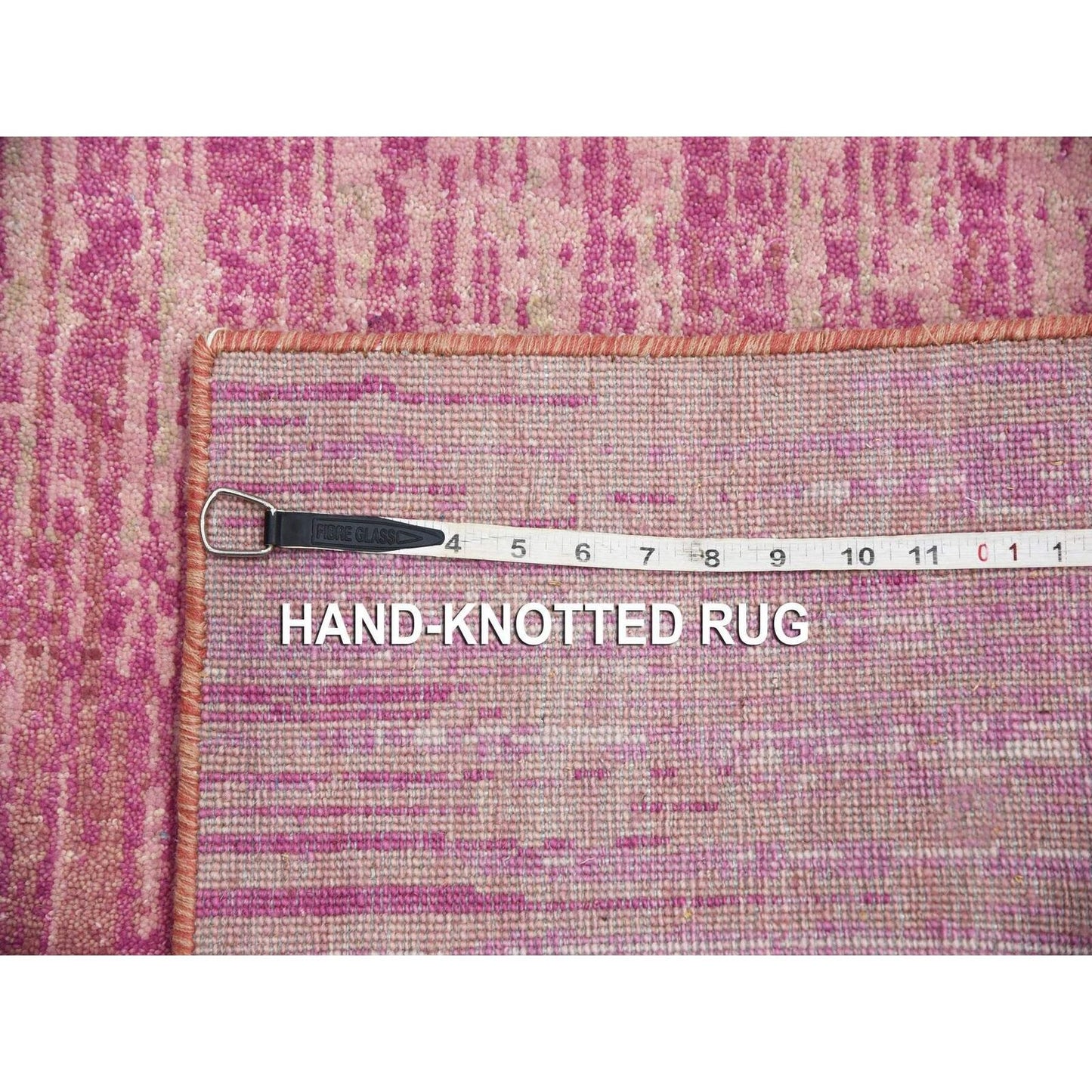 2'6"X6'4" Pink Wool Hand Knotted Vertical Ombre Design Runner Rug