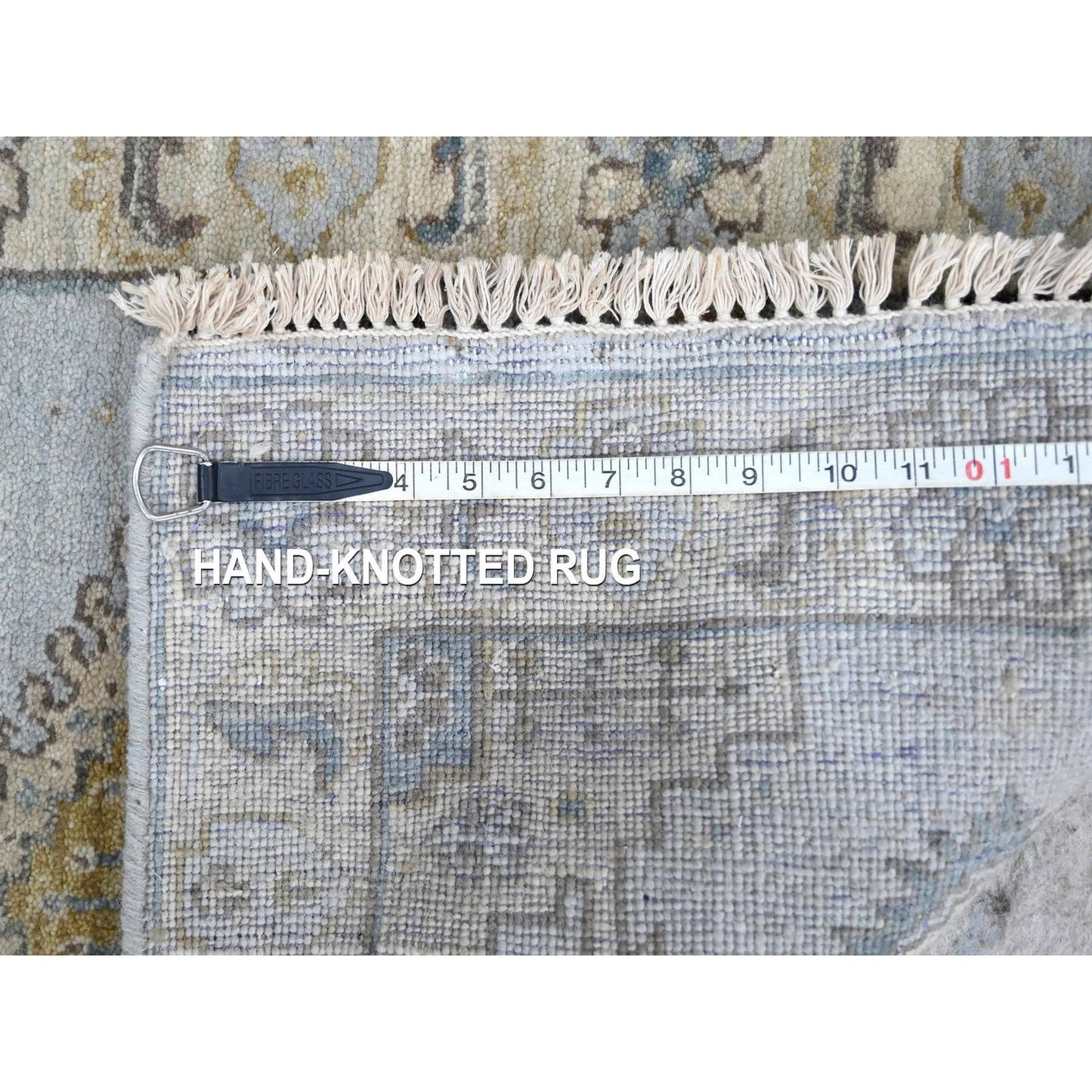 2'X3' Gray Village Inspired Geometric Design Wool Hand Knotted Mat Rug