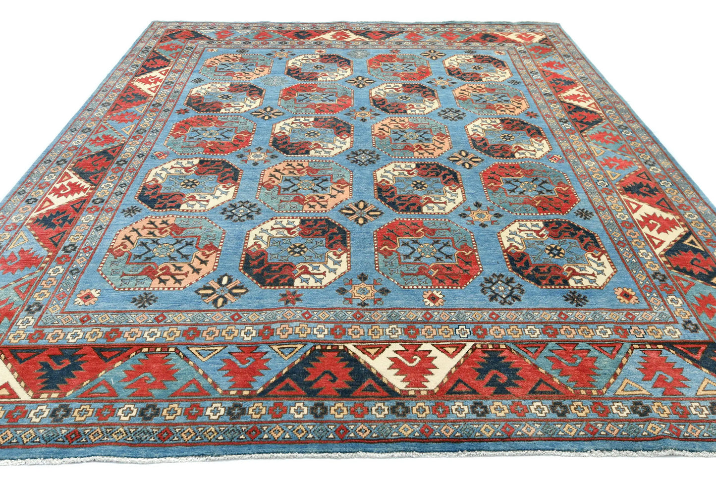 Hand-Knotted Farmho Rug Geometric Tribal Style