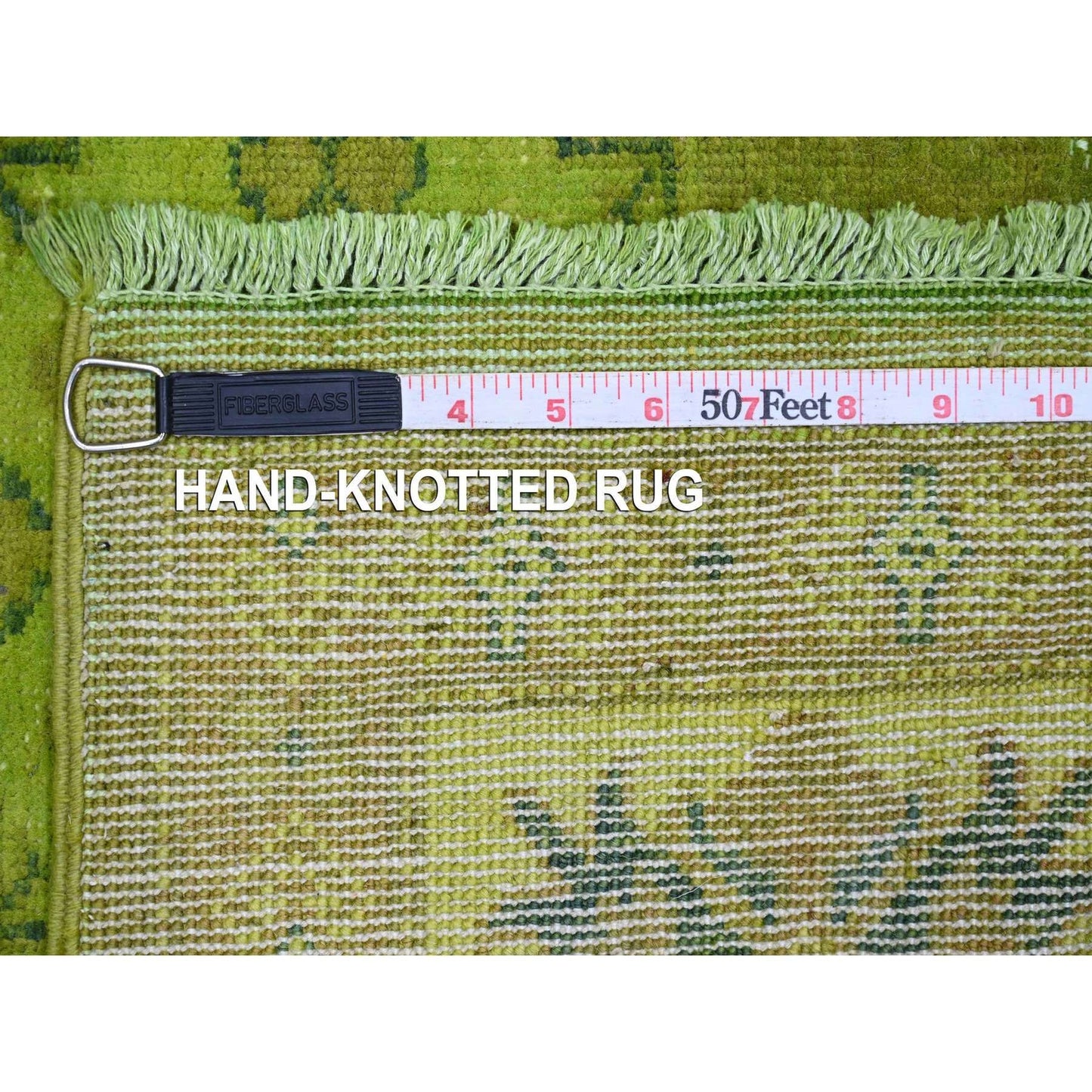 6'X8'2" Green Overdyed Kazak Geometric Design Hand Knotted Pure Wool Rug