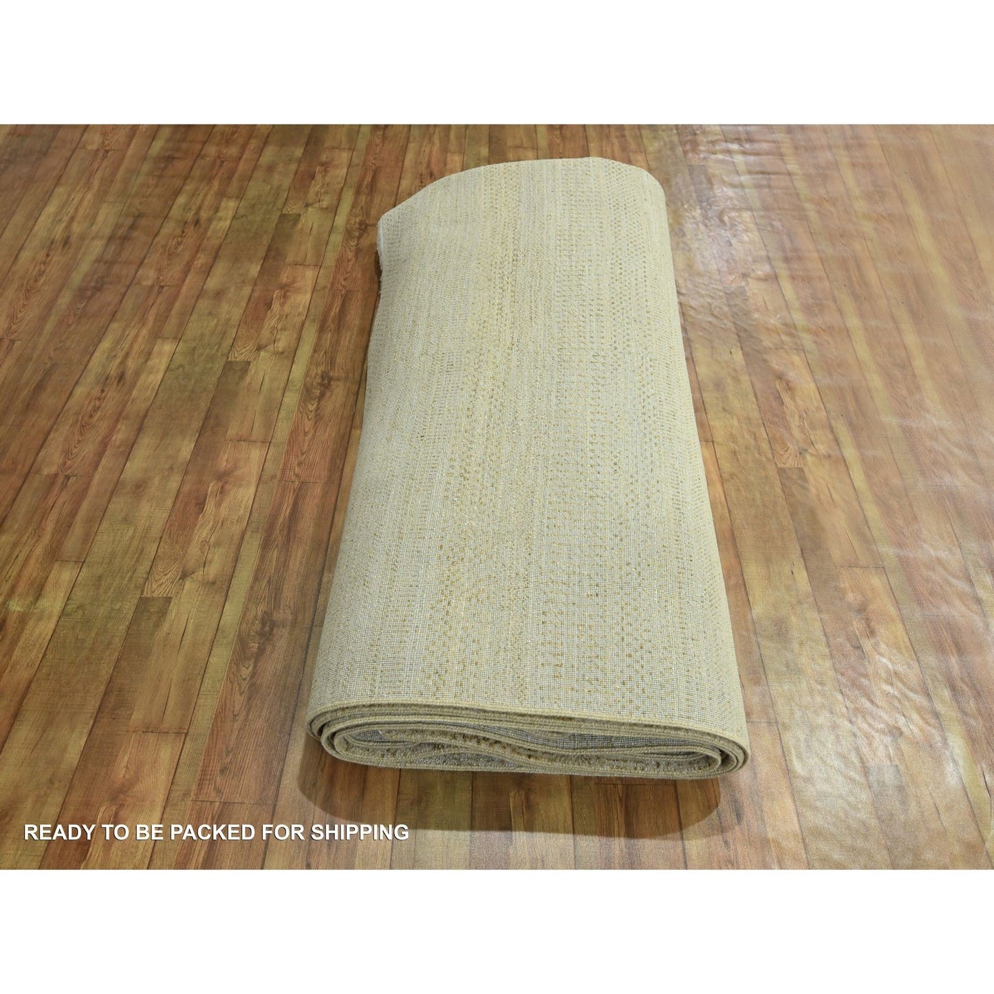 9'1"X12'3" Ecru Brown Modern Grass Design Hand Knotted Wool And Silk Rug