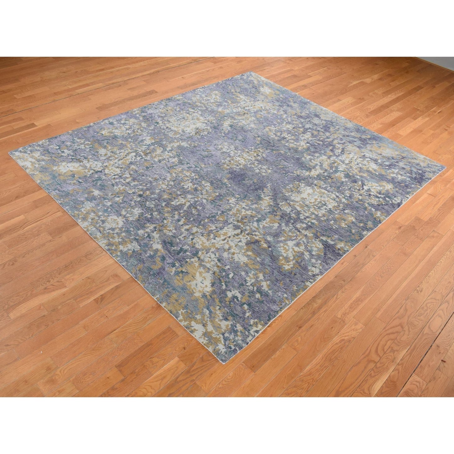 8'X9'10" Gray Abstract Design Wool And Silk Hand Knotted Oriental Rug