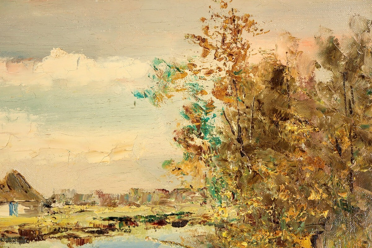 G. Den Hollander Original Oil Painting "Summer Evening" F8 Dutch Landscape Hague