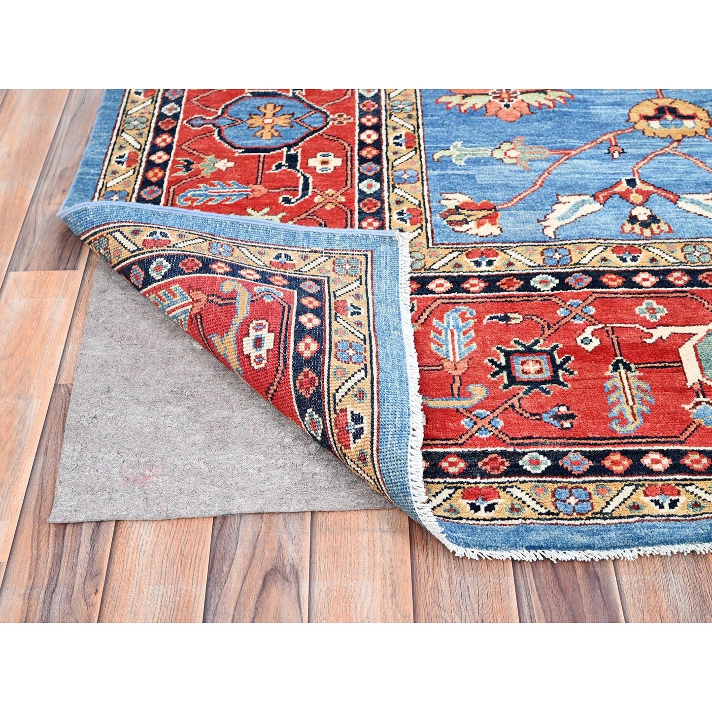 9'X11'6" Blue Extra Soft Wool Afghan Peshawar Hand Knotted Oriental Rug