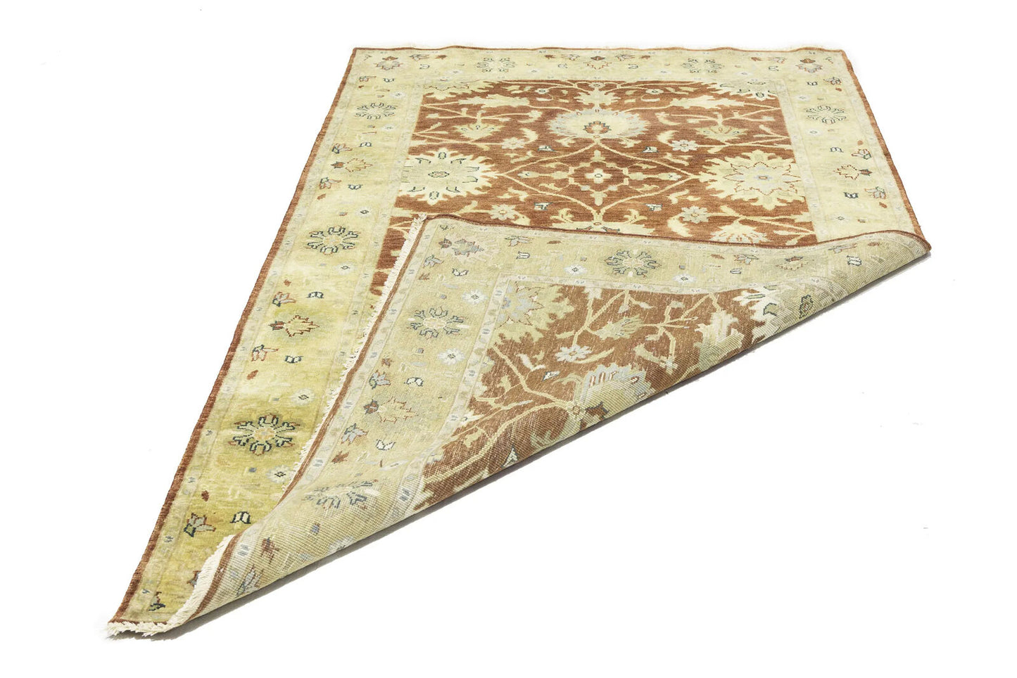 Rust Oushak Chobi Hand-Knotted Wool Rug Floral