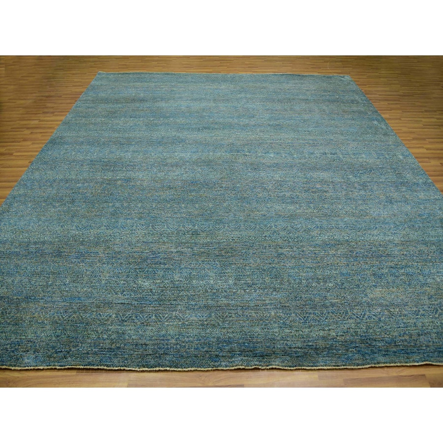 12'X12' Jungle Green Kohinoor Herrita Hand Knotted Pure Wool Square Rug