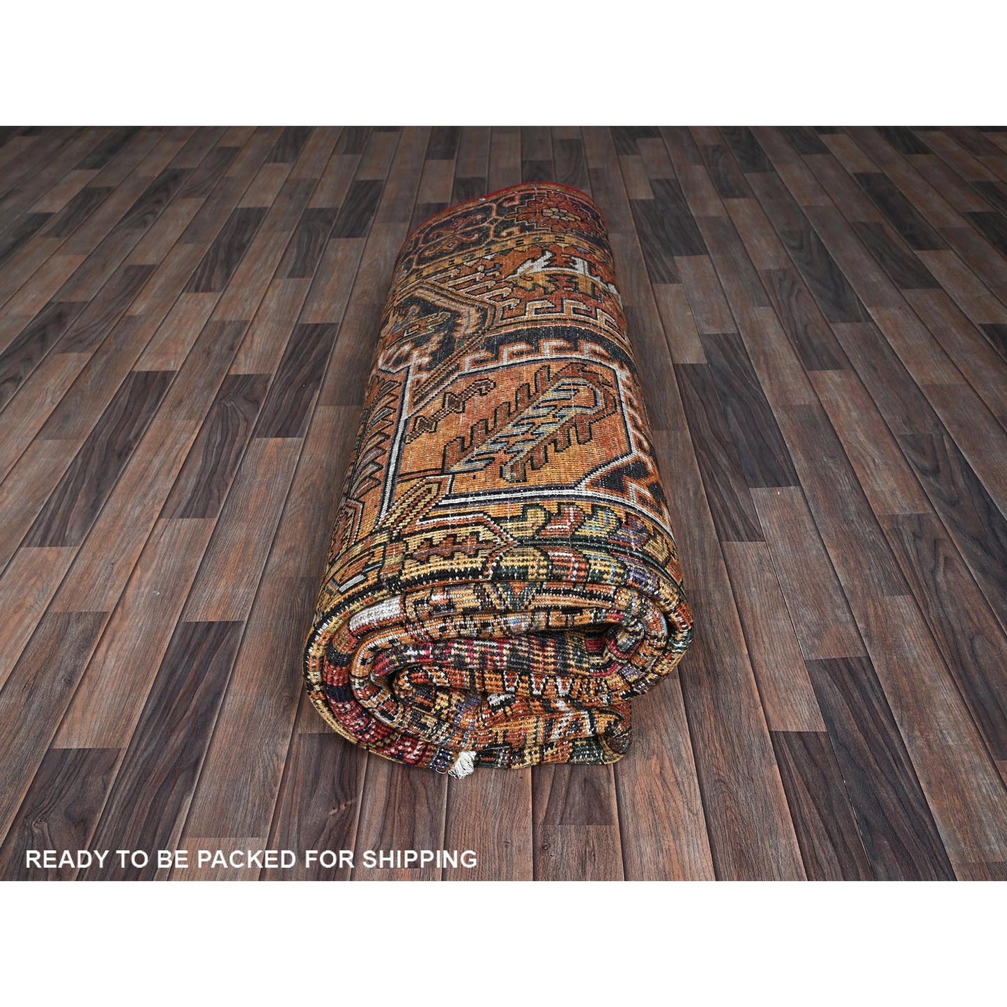 8'2"X11'2" Orange Semi Antique Zoroastrian Heris Hand Knotted Wool Rug
