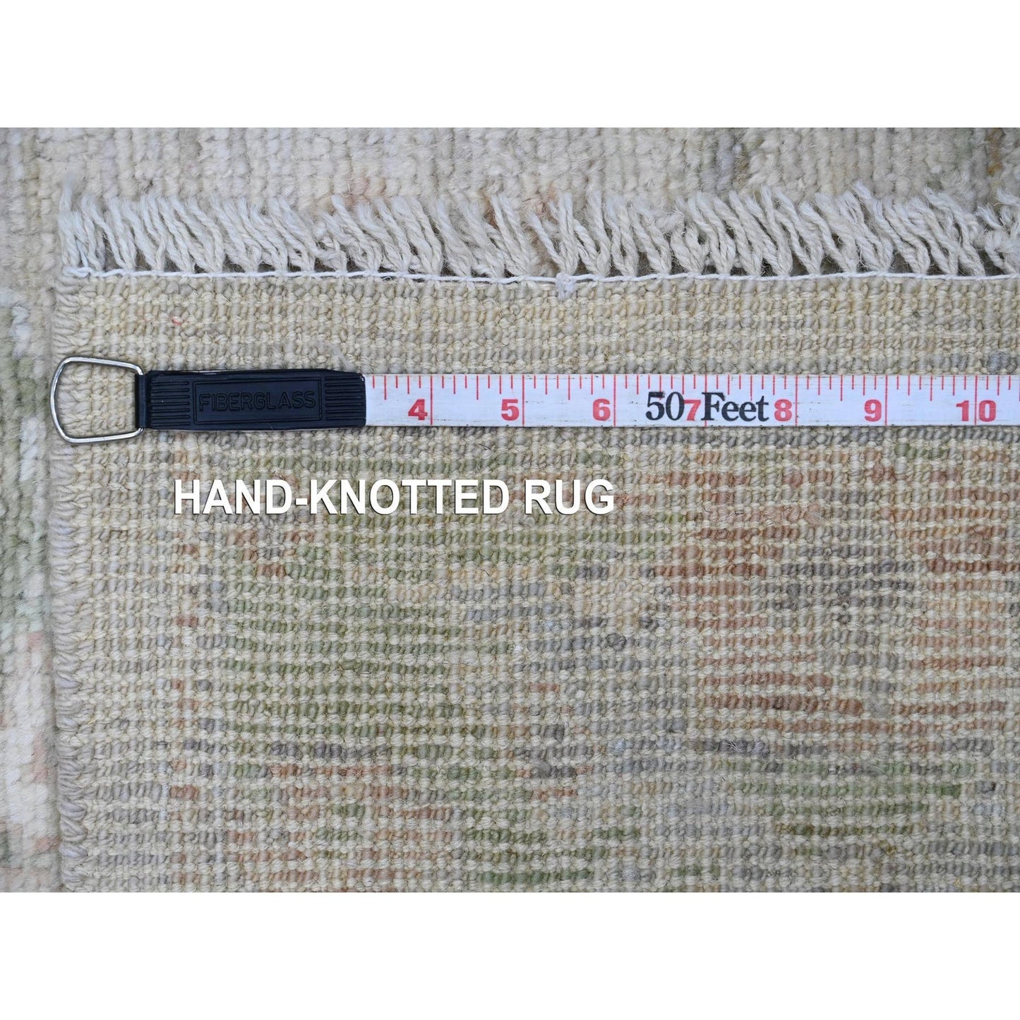 2'10"X5'9" White Hand Knotted Angora Oushak Leaf Design Wool Runner Rug