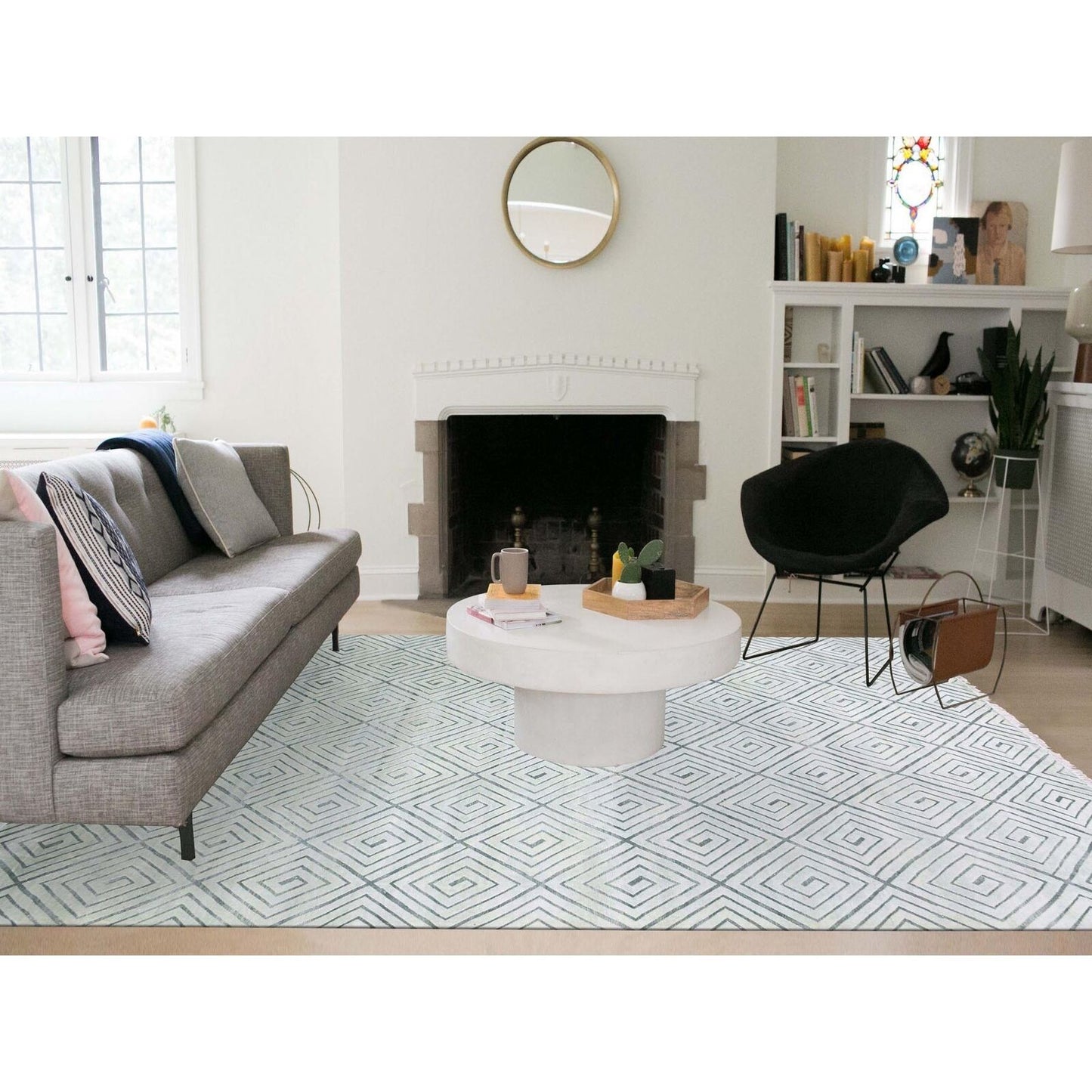 9'X12'1" Ivory Modern Roman Key Design Silk With Wool Hand Knotted Rug