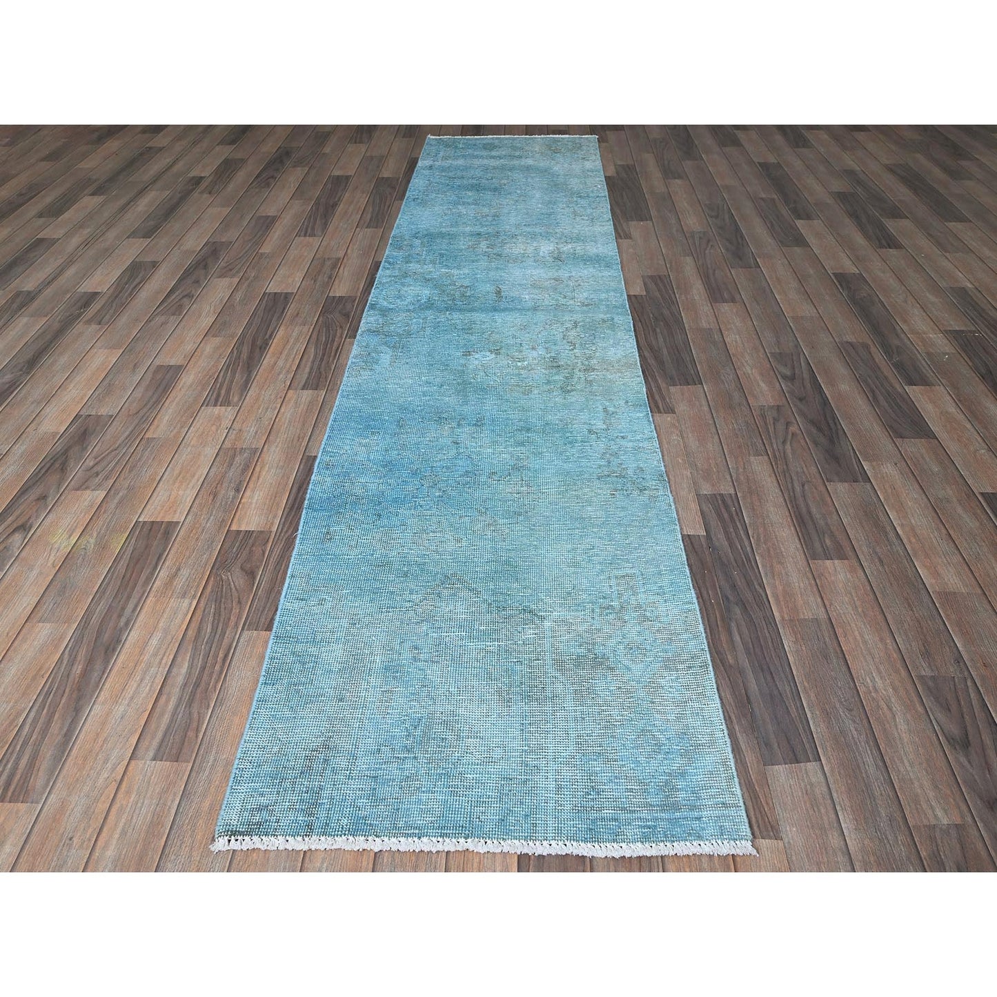 2'5"X9'10" Blue Overdyed Vintage Zoroastrian Hand Knotted Wool Runner Rug