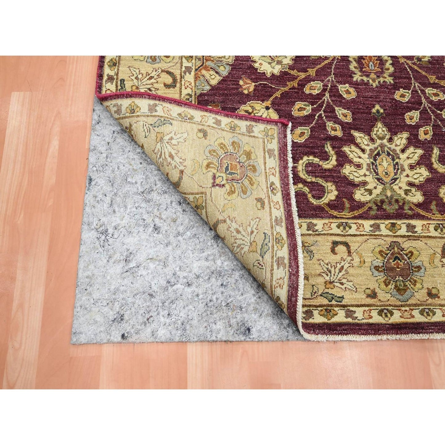 5'1"X6'5" Red Agra Ziegler Design Leaf Pattern Hand Knotted Pure Wool Rug