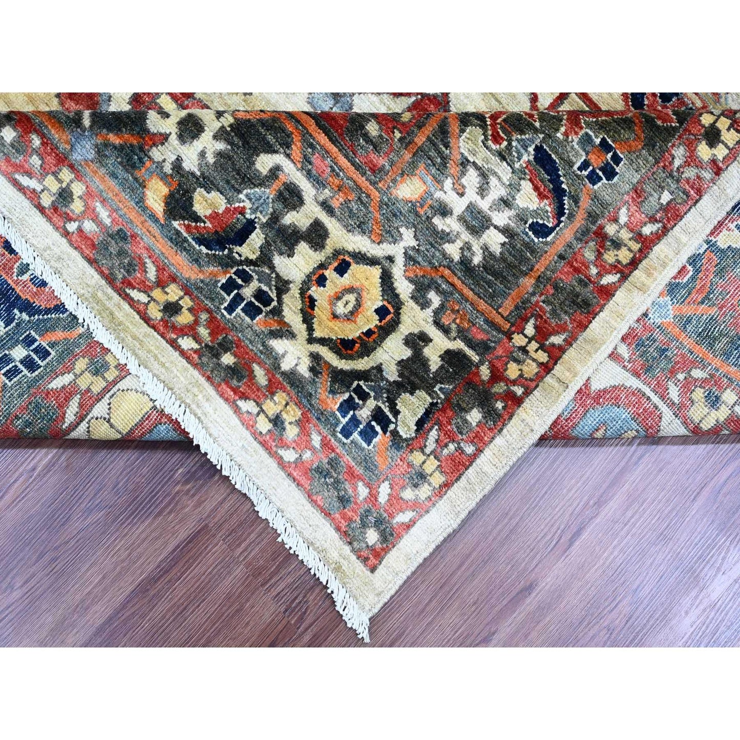 8'2"X10' Brown With Blue Hand Knotted Aryana Seeripe Heris Pure Wool Rug