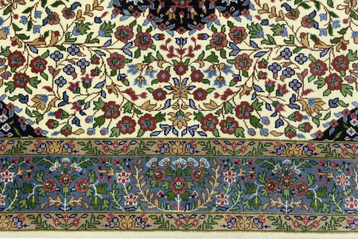Handmade Kirman Oriental Rug Cream & Blue Floral