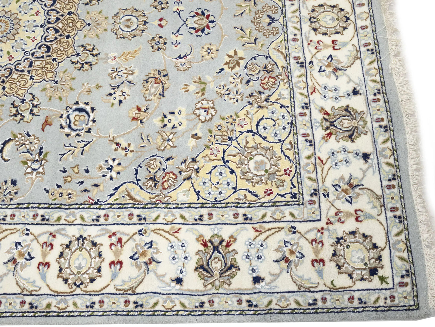 Wool Silk Indo-Nain Blue Gray 5X7 Ft Oriental Rug