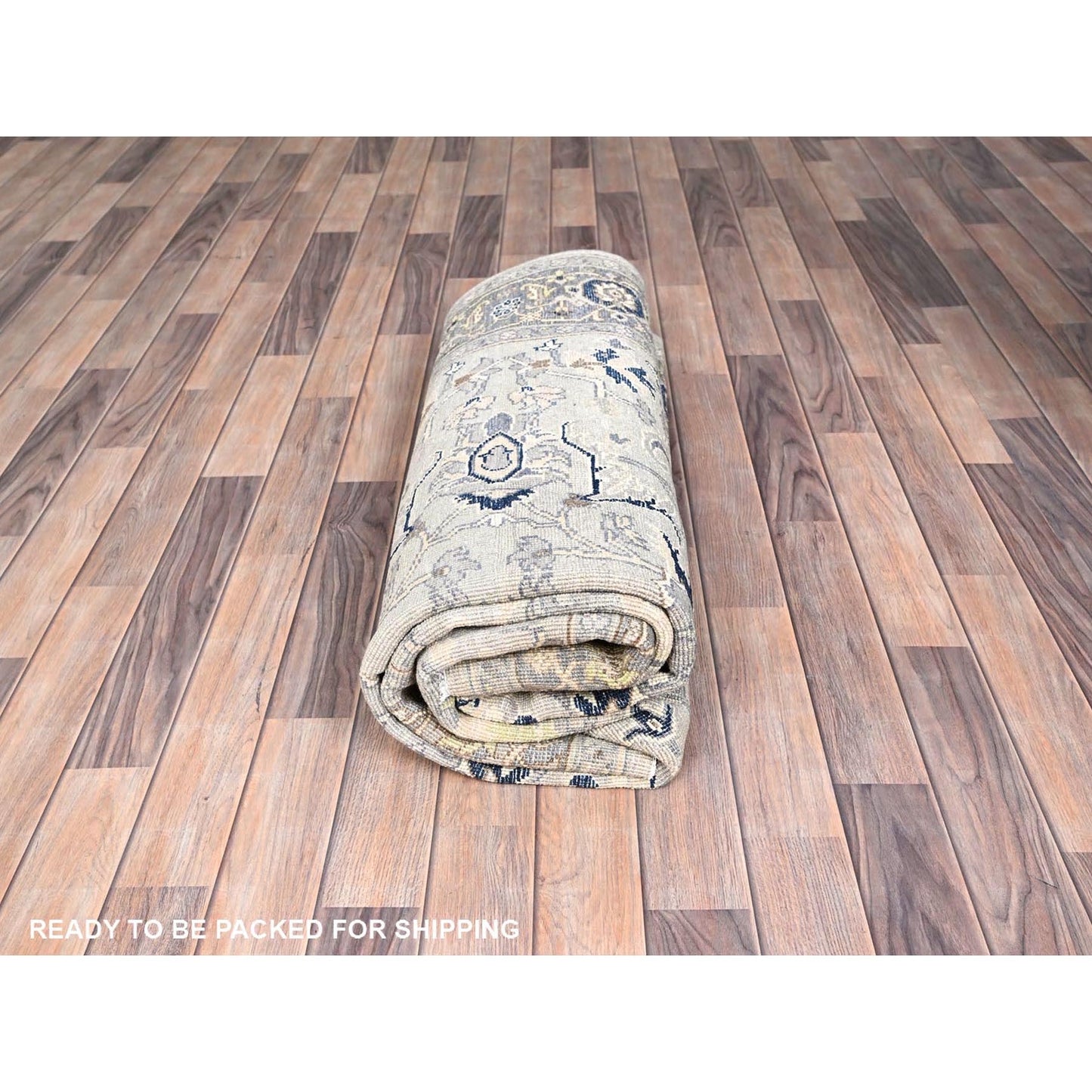 6'2"X8'10" Grey Seeripe Heris Design Soft Wool Hand Knotted Oriental Rug