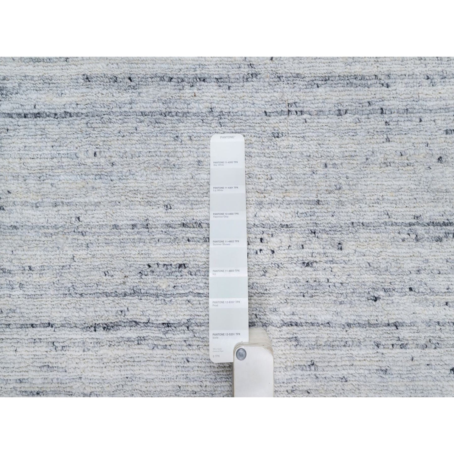 12'X12' Misty Gray Modern Striae Design Soft Wool Hand Loomed Square Rug