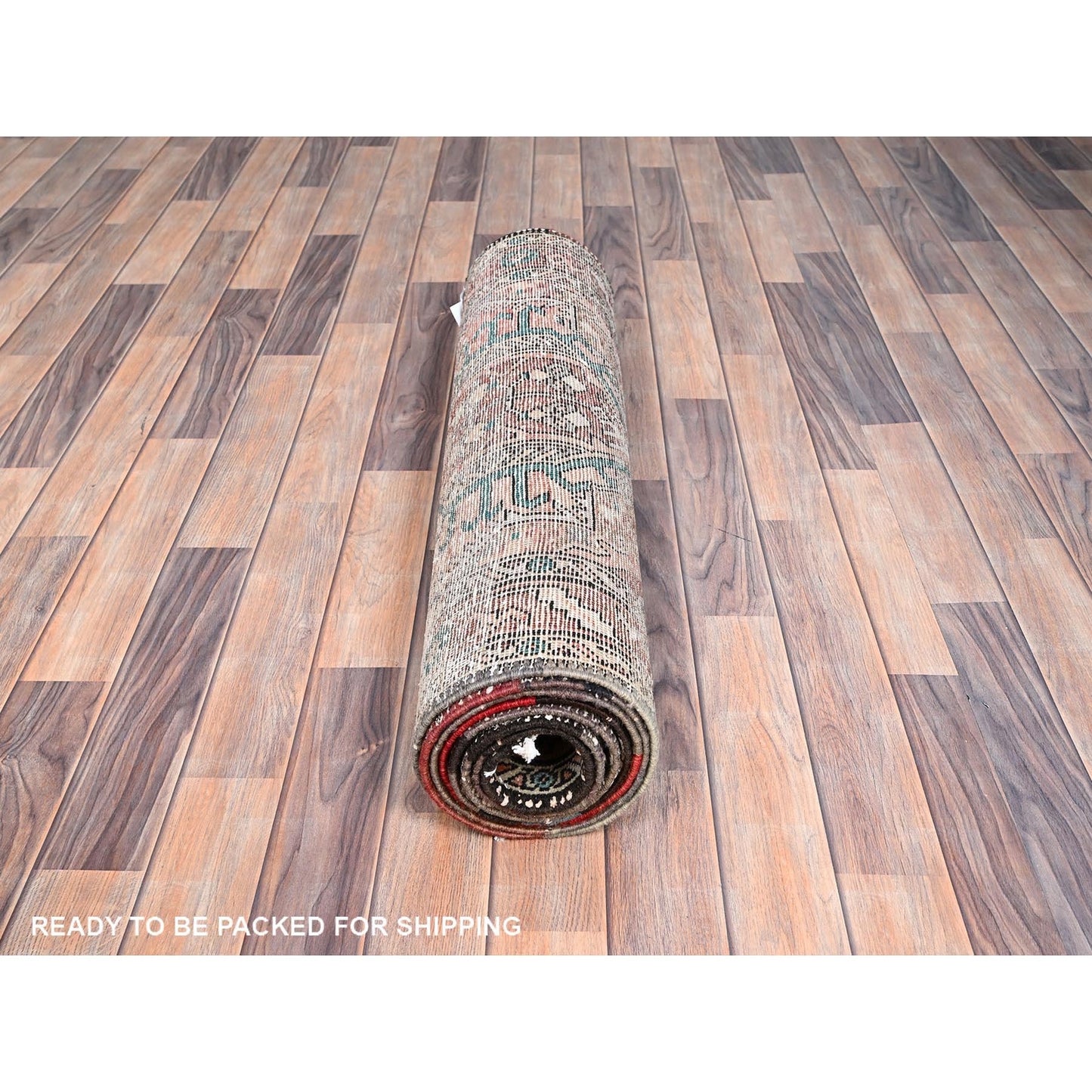 3'2"X10'9" Fenugreek Brown Clean Vintage Karjihooz Hand Knotted Wool Rug