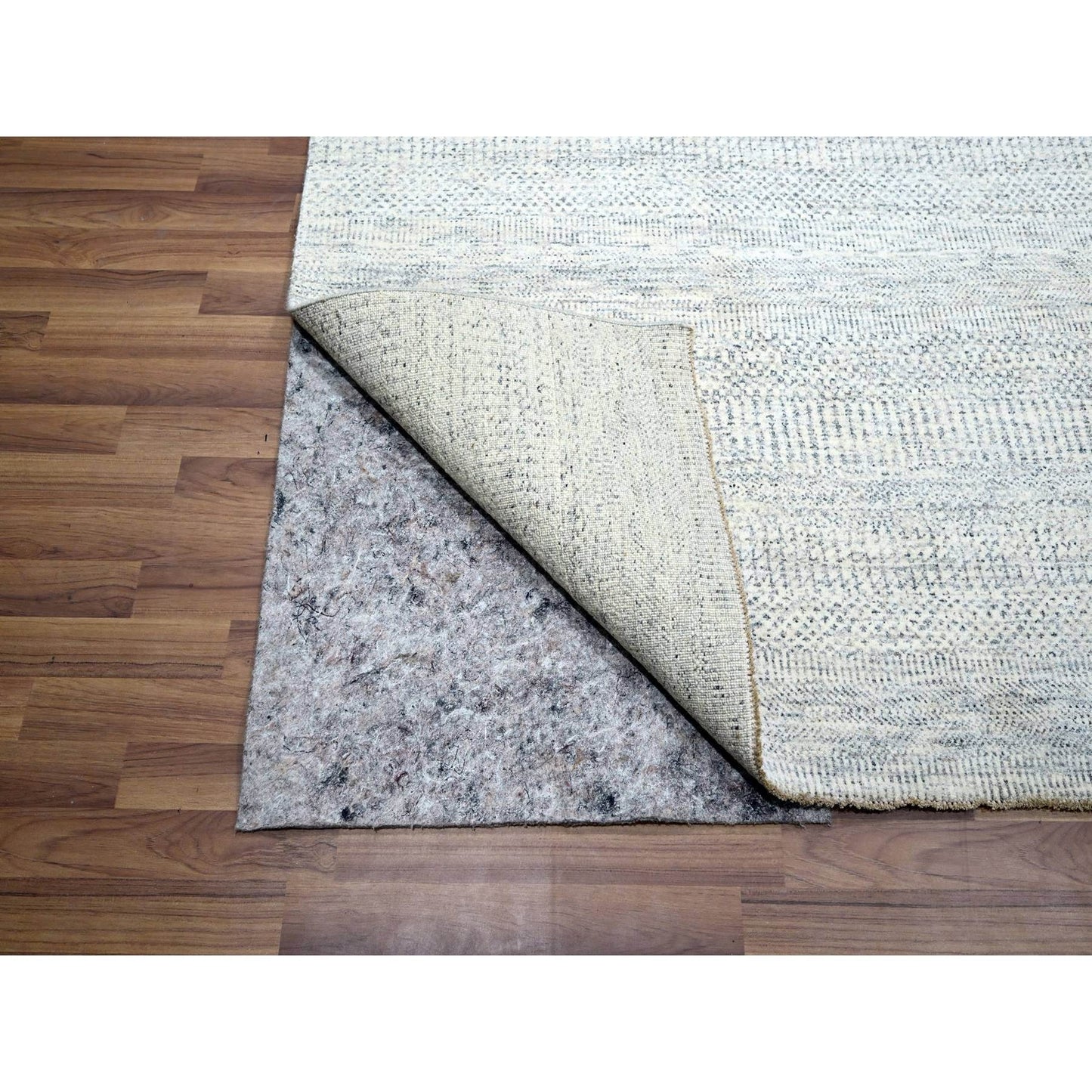 9'1"X12' Pearl White Modern Grass Design Hand Knotted Vibrant Wool Rug