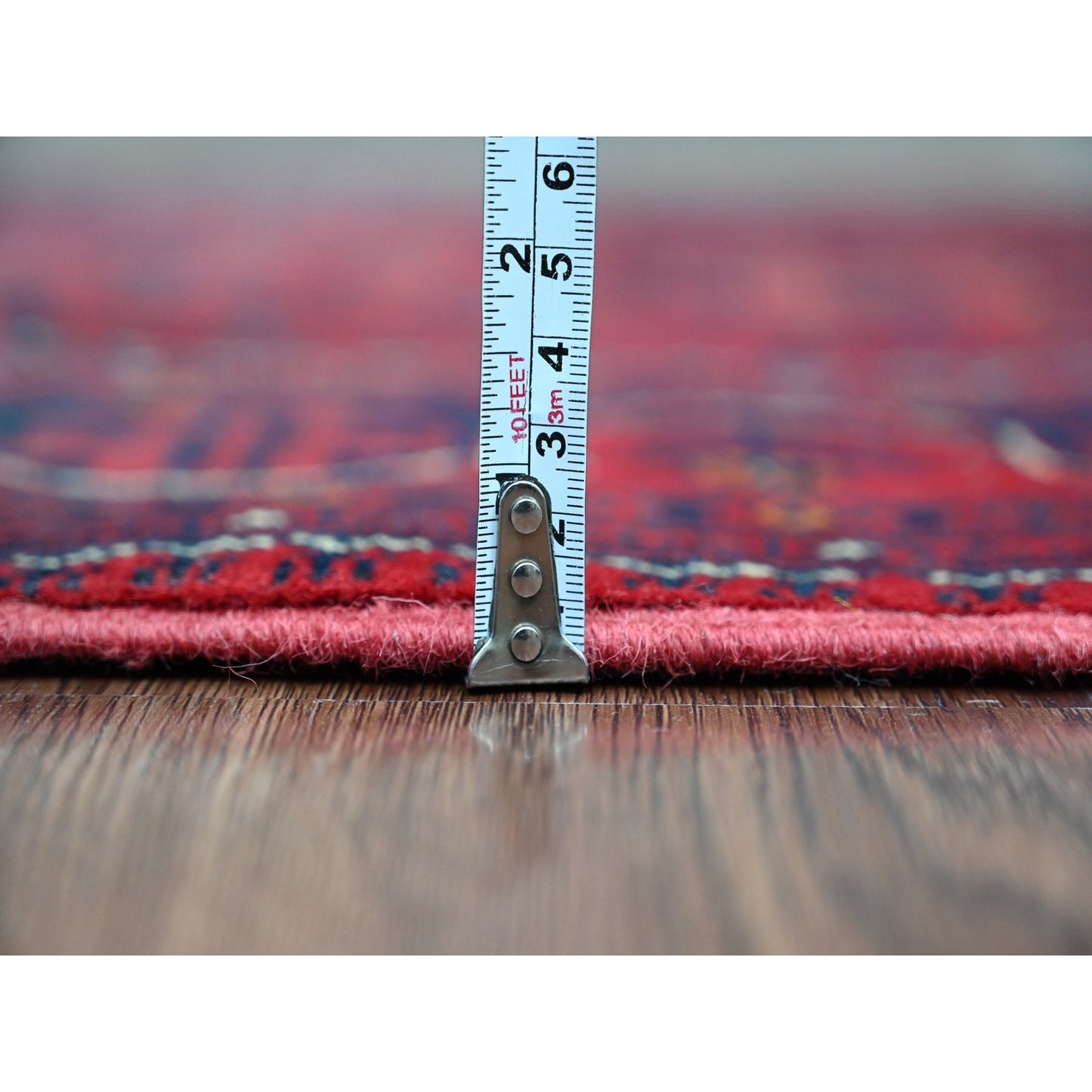 2'10"X19'3" Red Geometric Afghan Khamyab Wool Hand Knotted Runner Rug
