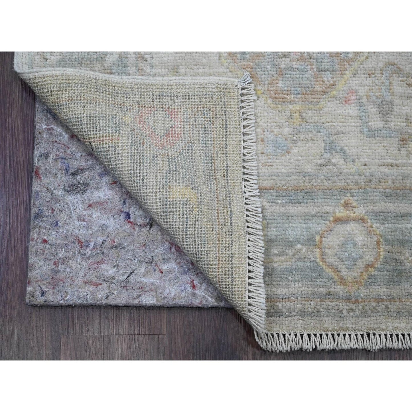 2'10"X15'9" White Hand Knotted Angora Oushak Leaf Design Wool Runner Rug