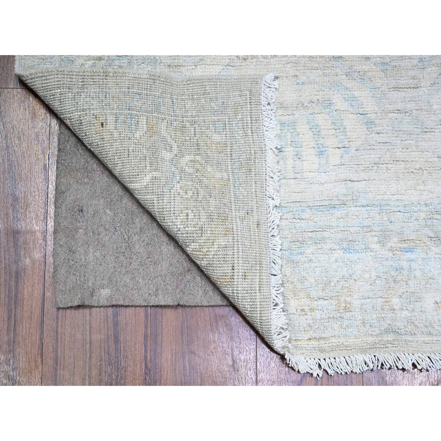 3'8"X15' Gray White Wash Peshawar Wool Hand Knotted Xl Runner Rug