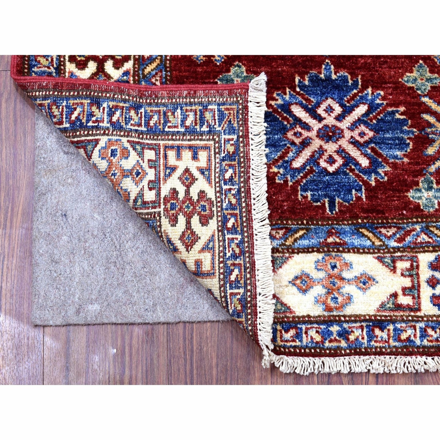 2'7"X8'10" Wool Hand Knotted Red Super Kazak Tribal Medallions Runner Rug