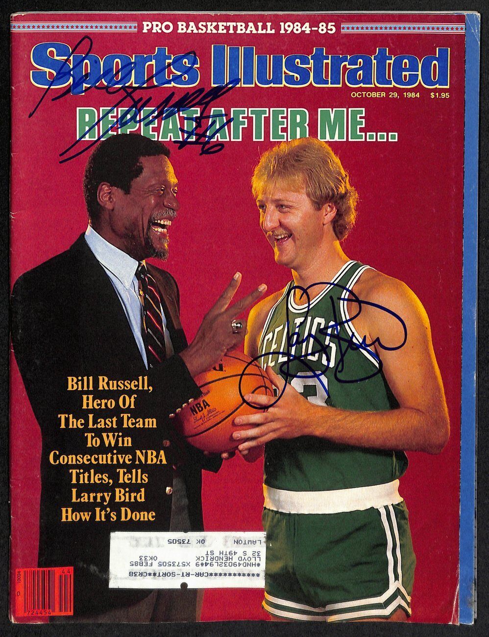Bill Russell/Larry Bird Signed 10/29/1984 Sports