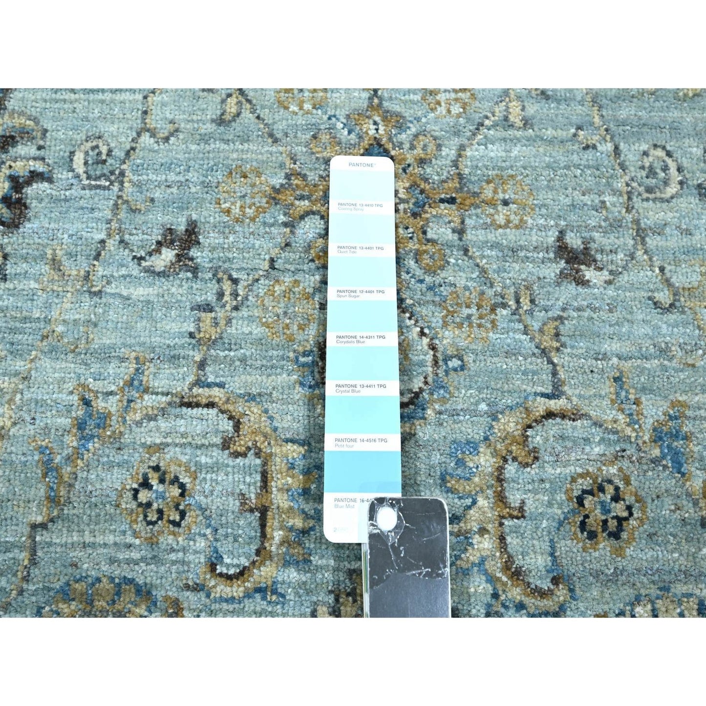 6'X9'1" Baby Blue Hand Knotted Agra Shah Abbas Vines Design Pure Wool Rug