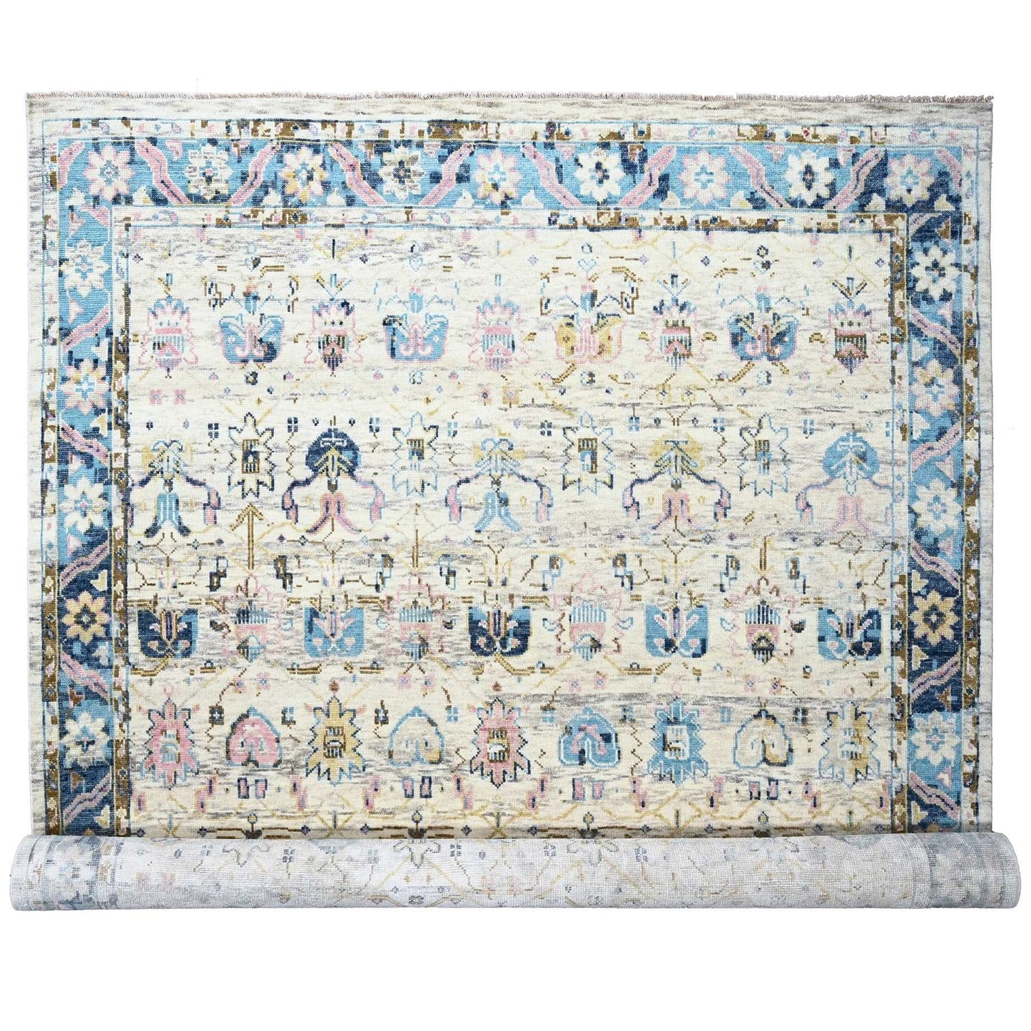 12'X17'9" Ivory Oushak Mahal Design Hand Knotted Oversize Oriental Rug