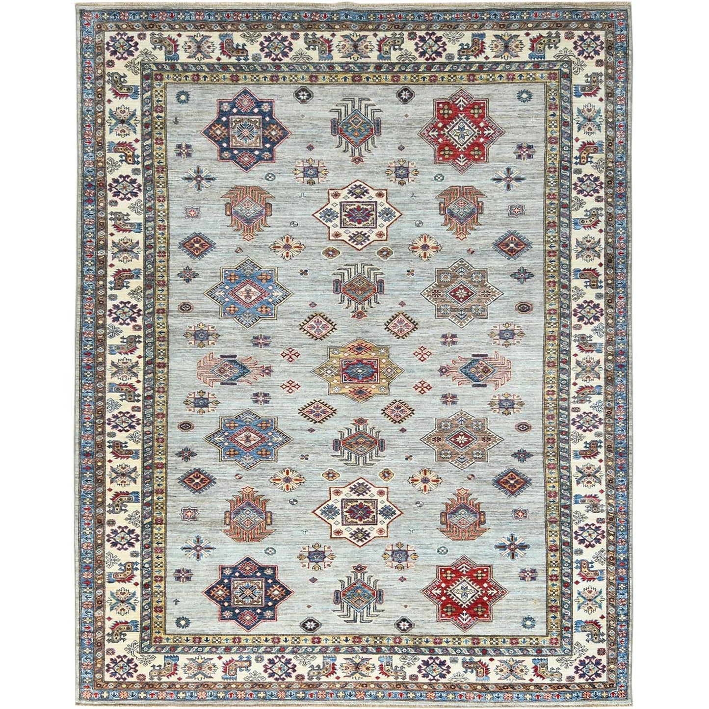 7'10"X9'10" Silver Blue Afghan Super Kazak Natural Wool Hand Knotted Rug