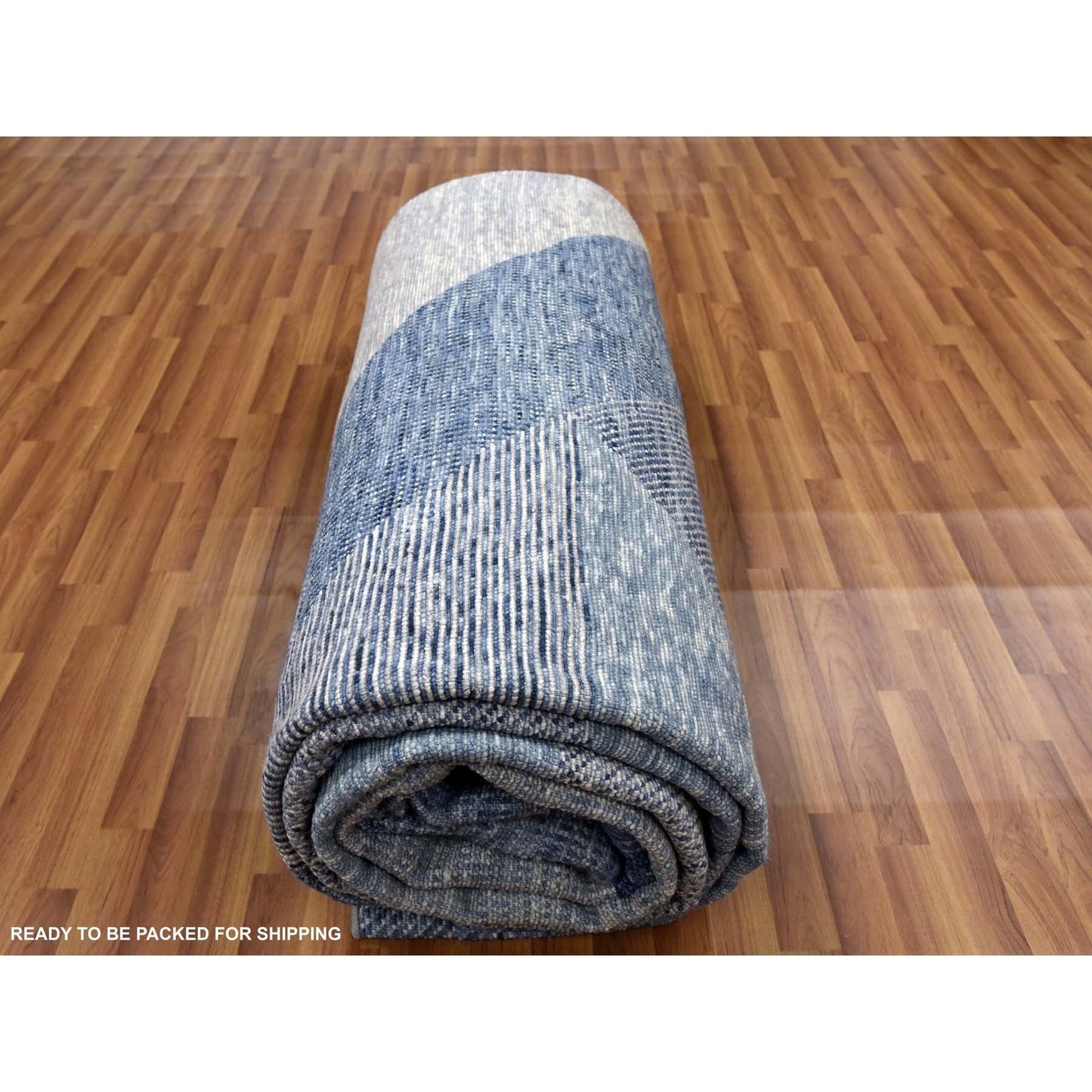 12'2"X18'3" Blue Wool Hand Knotted Art Deco Collection Oversized Rug