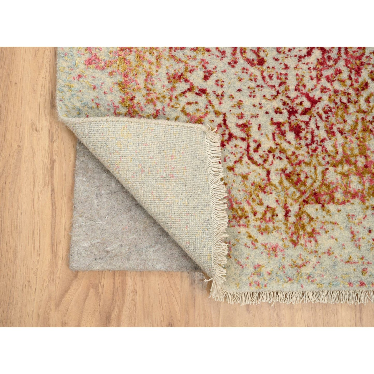 2'6"X11'10" Pink Hand Knotted Farsian Wool And Pure Silk Runner Rug