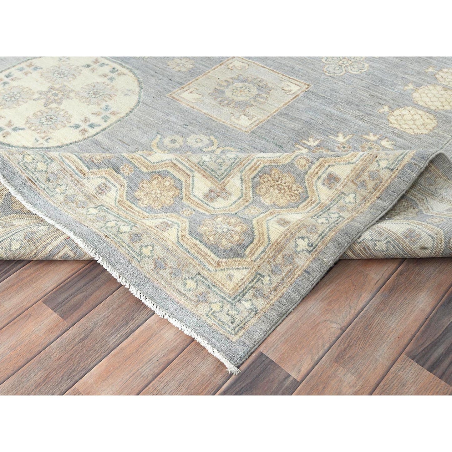 9'1"X12' Misty Gray Afghan Peshawar Soft Wool Hand Knotted Rug