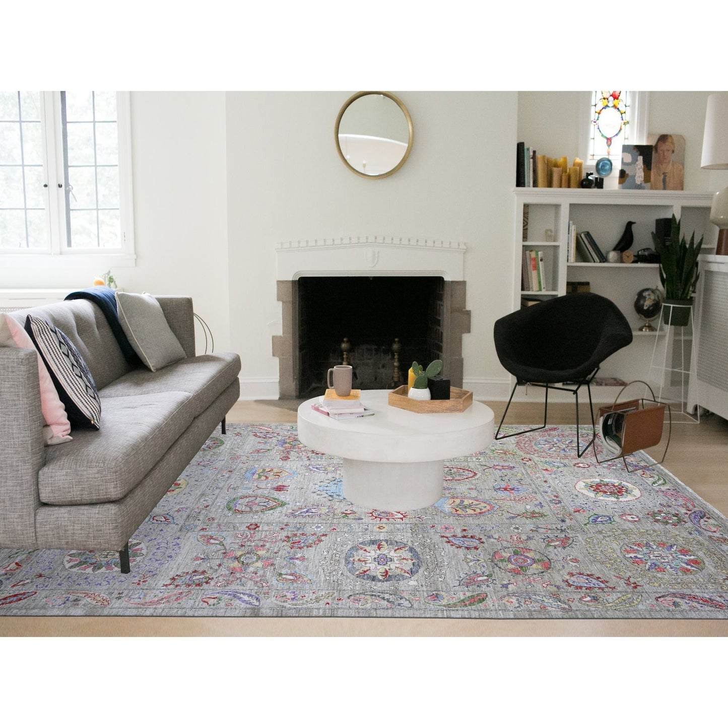 9'X12'2" Light Beige Soft Wool Hand Knotted Fine Peshawar Rug