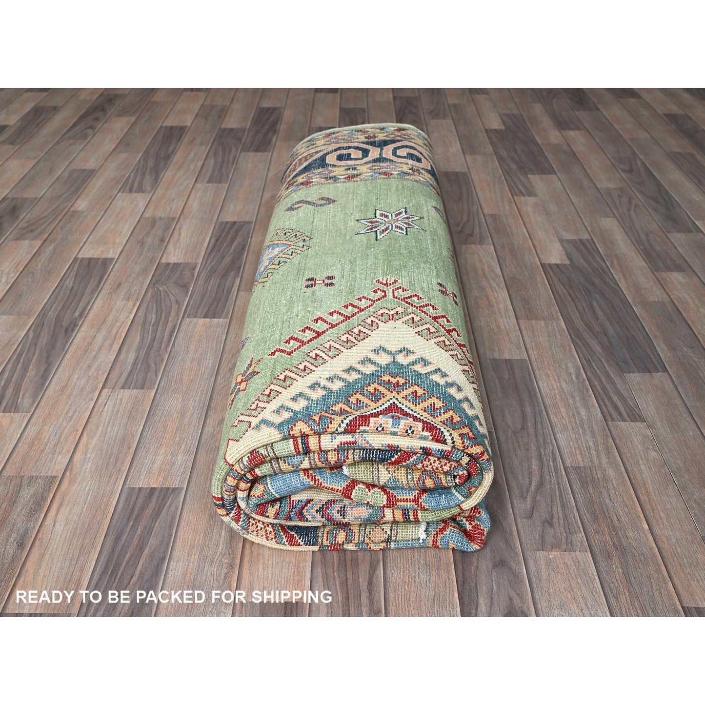 8'X10'4" Green Afghan Special Kazak Hand Knotted Pure Wool Oriental Rug