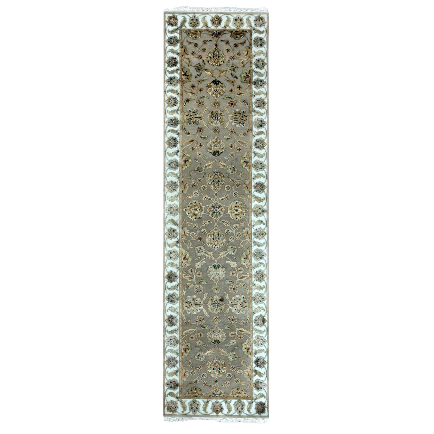 2'6"X10'1" Brown Hand Knotted Wool Silk Rajasthan Design Runner Rug