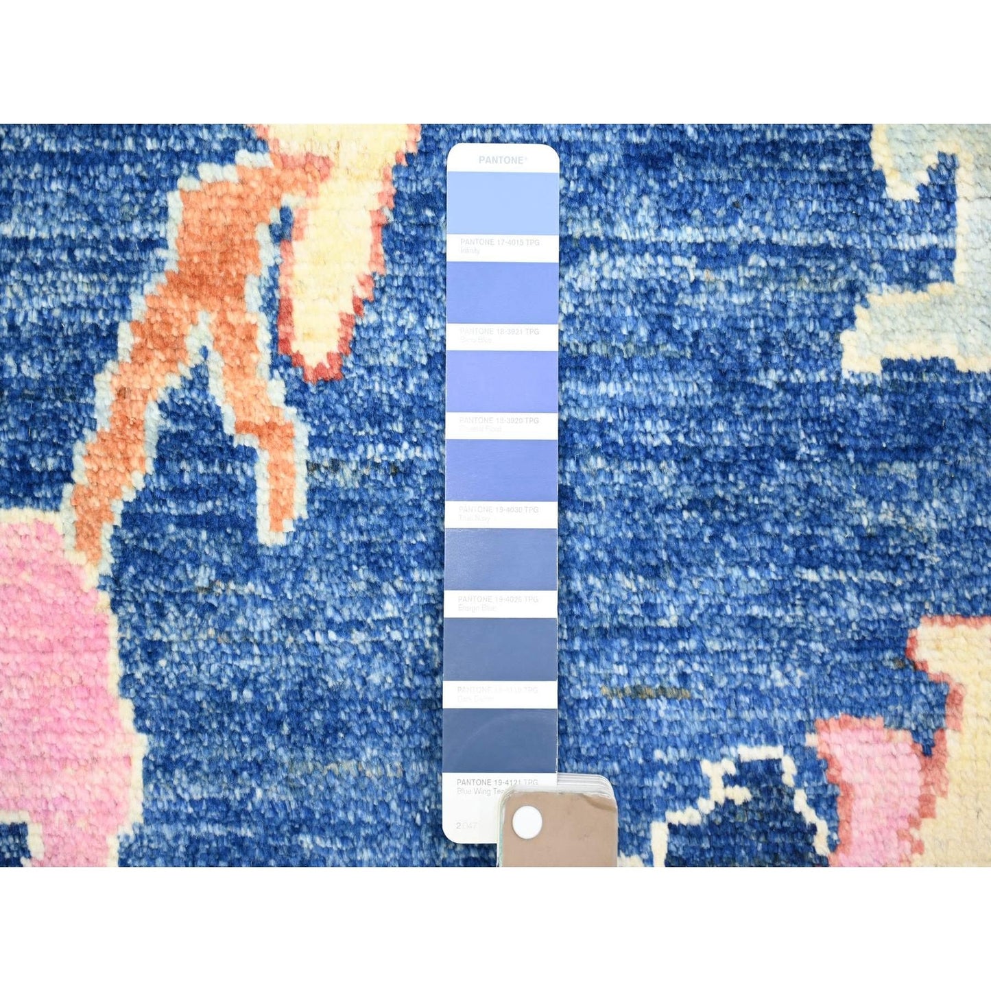 9'X11'7" Sapphire Blue Hand Knotted Afghan Angora Oushak Soft Wool Rug