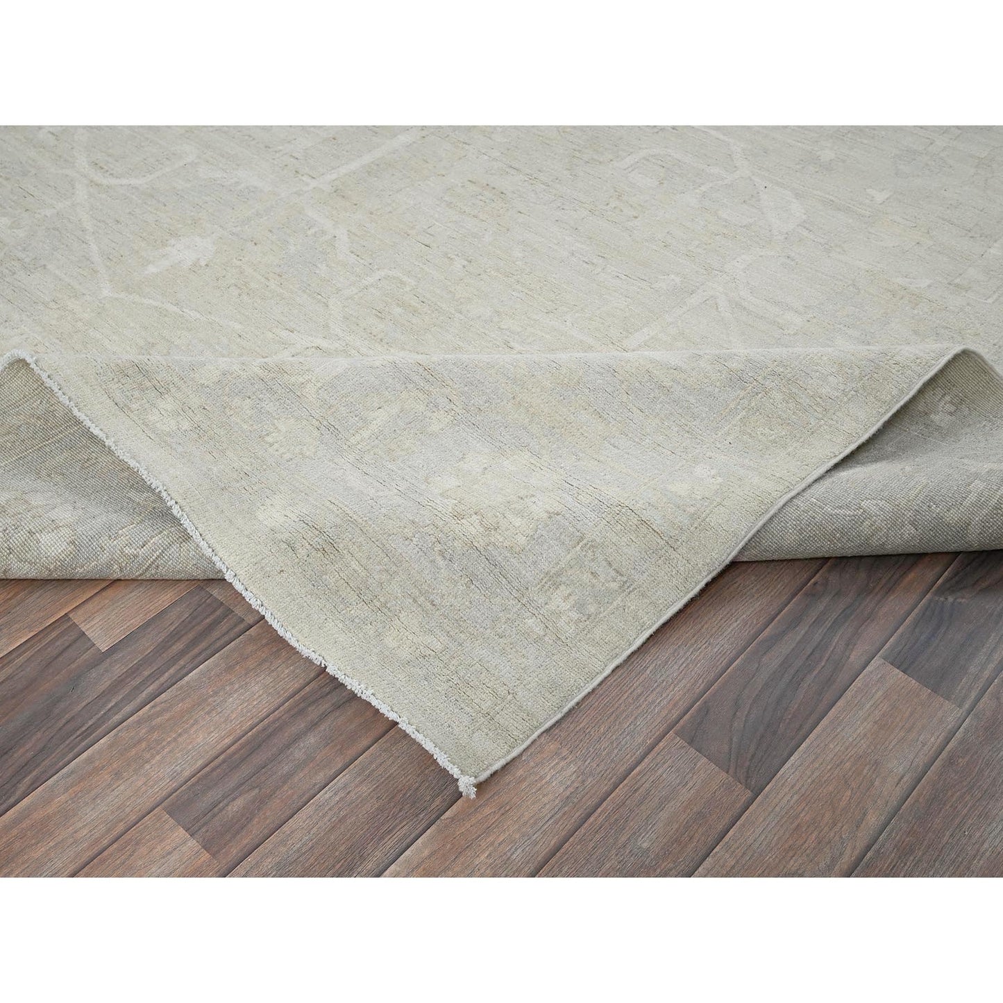 9'X11'10" Oyster White Washed Out Peshawar Hand Knotted 100% Wool Rug