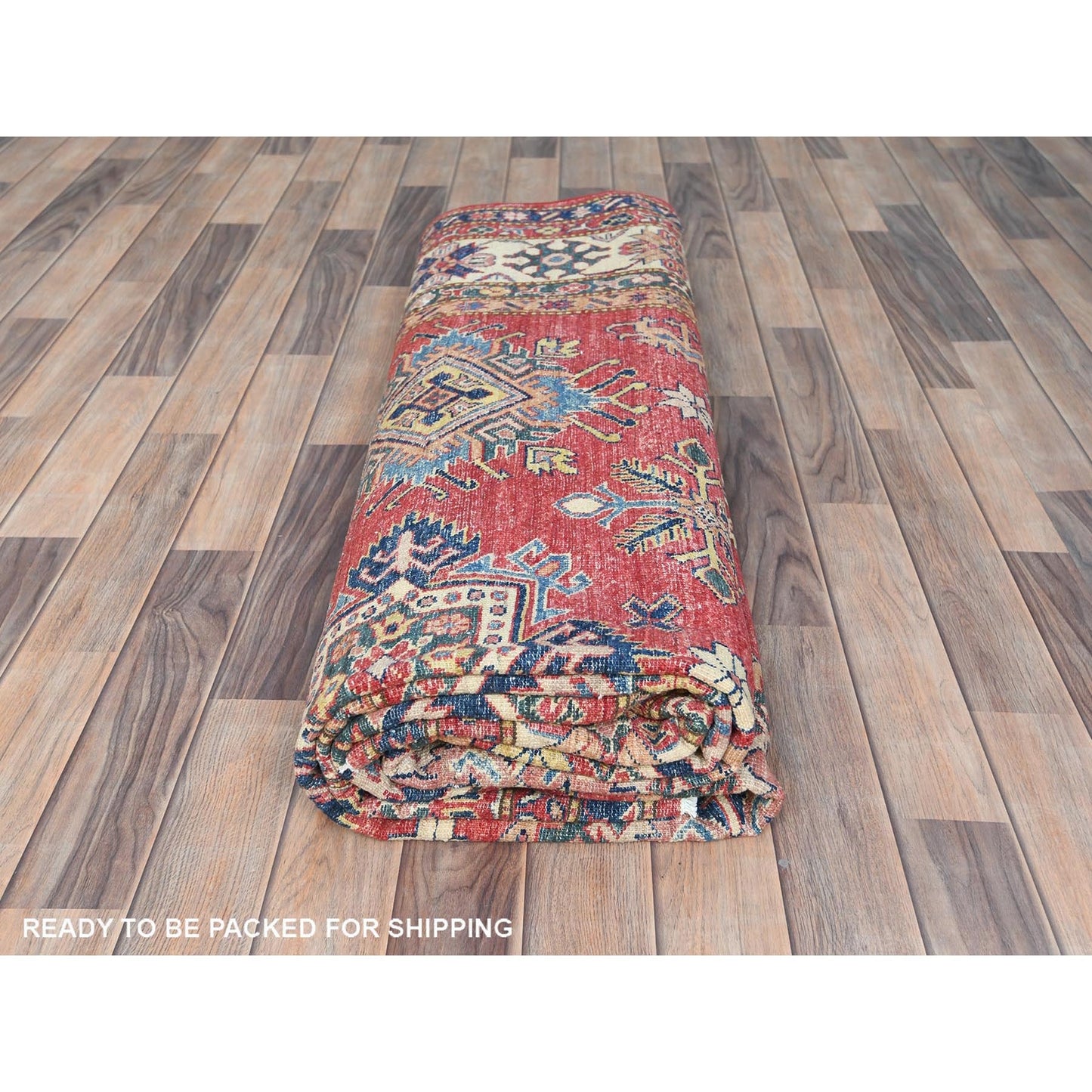 7'10"X10'6" Coral Red Natural Wool Hand Knotted Afghan Super Kazak Rug